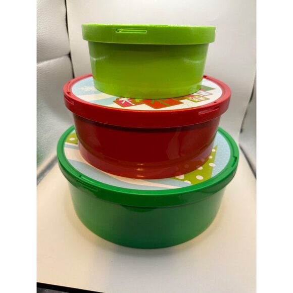 Snapware Holiday Cookie Keeper 6-Piece Set With Festive Designs & Matching Lids - Picture 2 of 7
